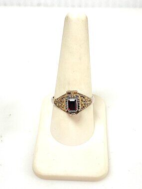 m922 Vintage Sterling Silver Locket or "poison ring" Red Garnet Ring Size 10